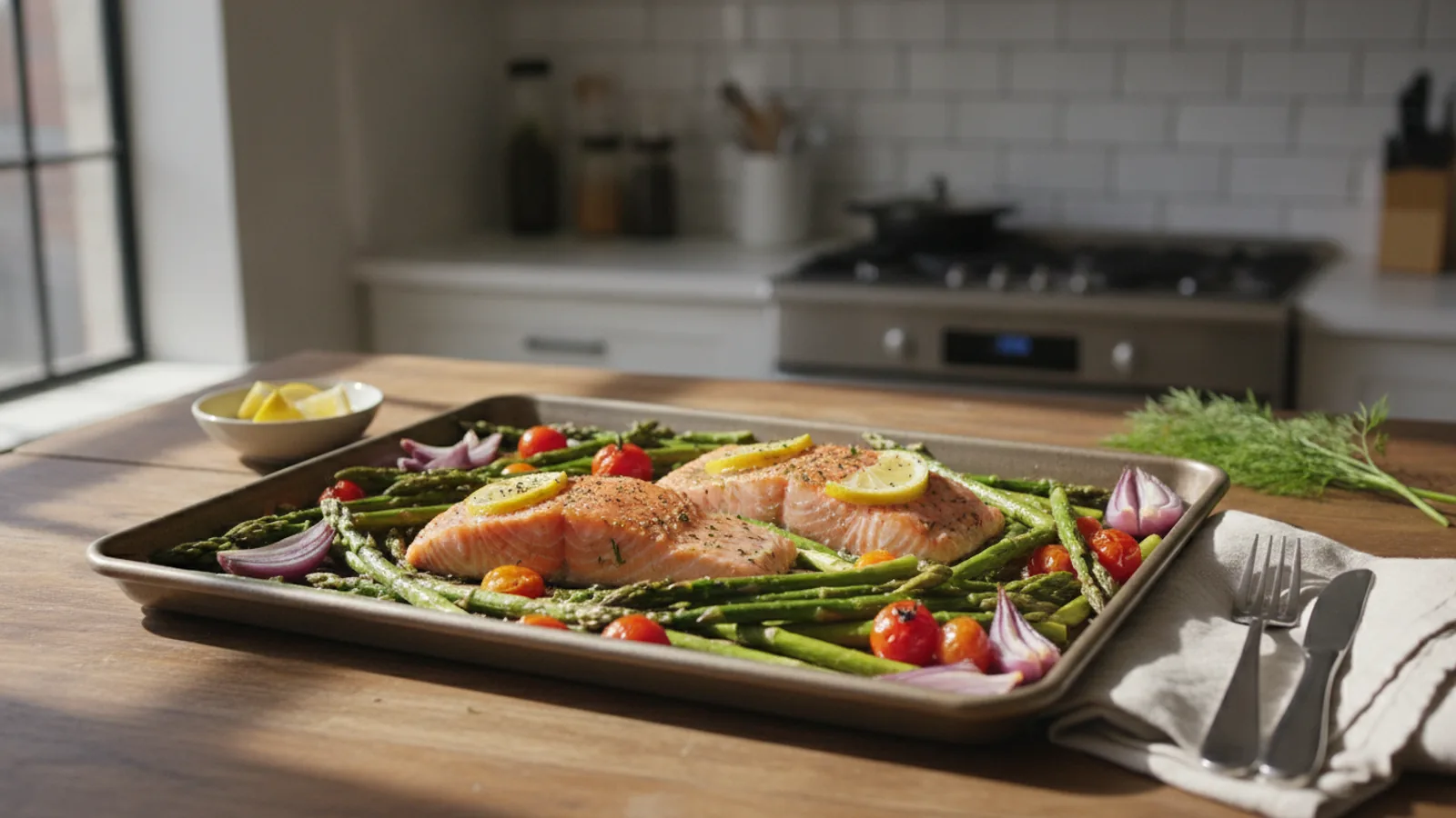 One Tray Salmon And Asparagus Supper